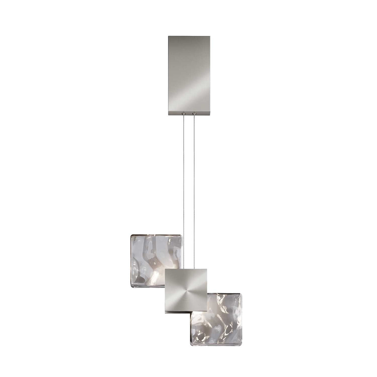 Quadro - Suspension LED à trois blocs de verre en verre texturé et métal, style contemporain