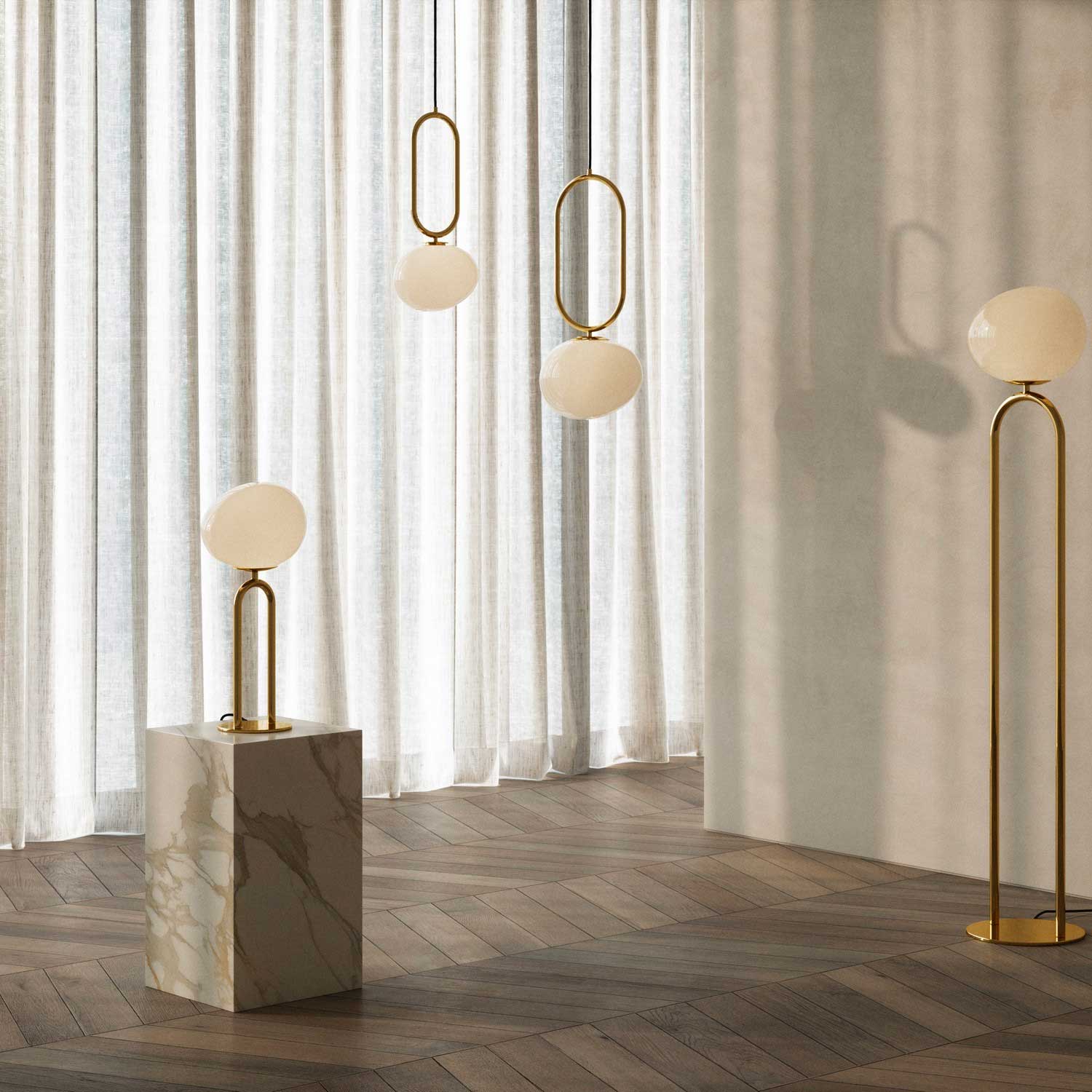 Shapes - Suspension laiton et verre pour cuisine art déco