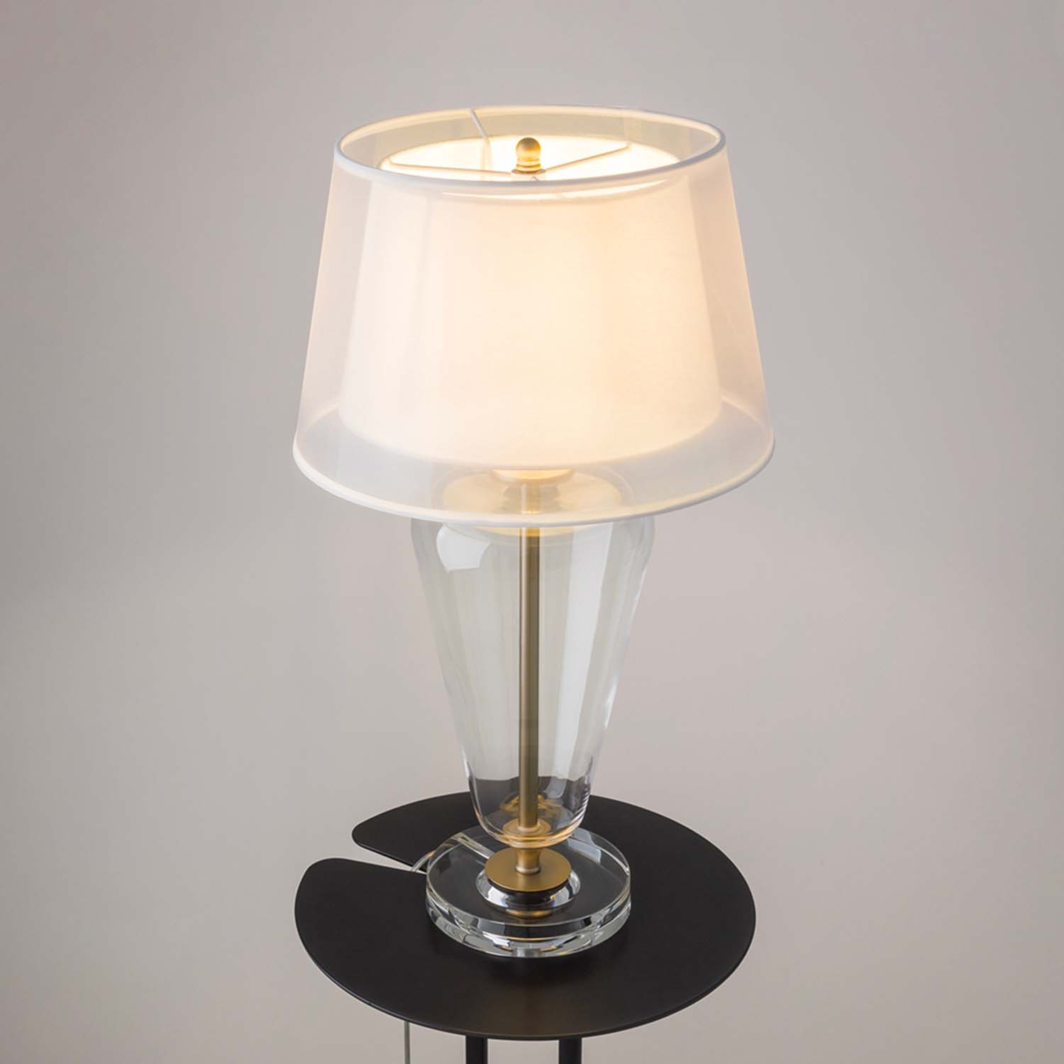 TABLE VERRE - Vintage glass table lamp, fabric lampshade