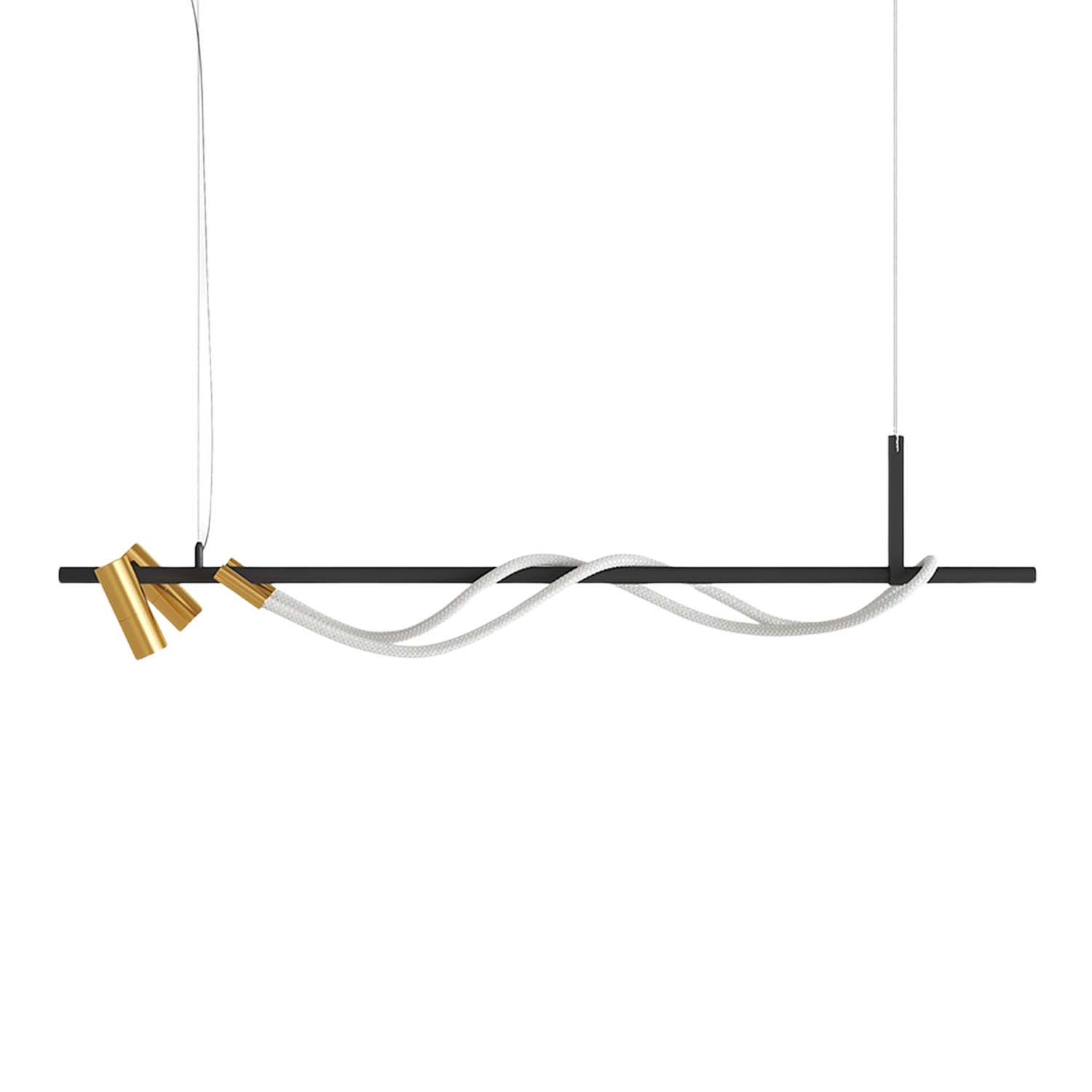 TAU - Integrated flexible LED tube suspension, black and gold design