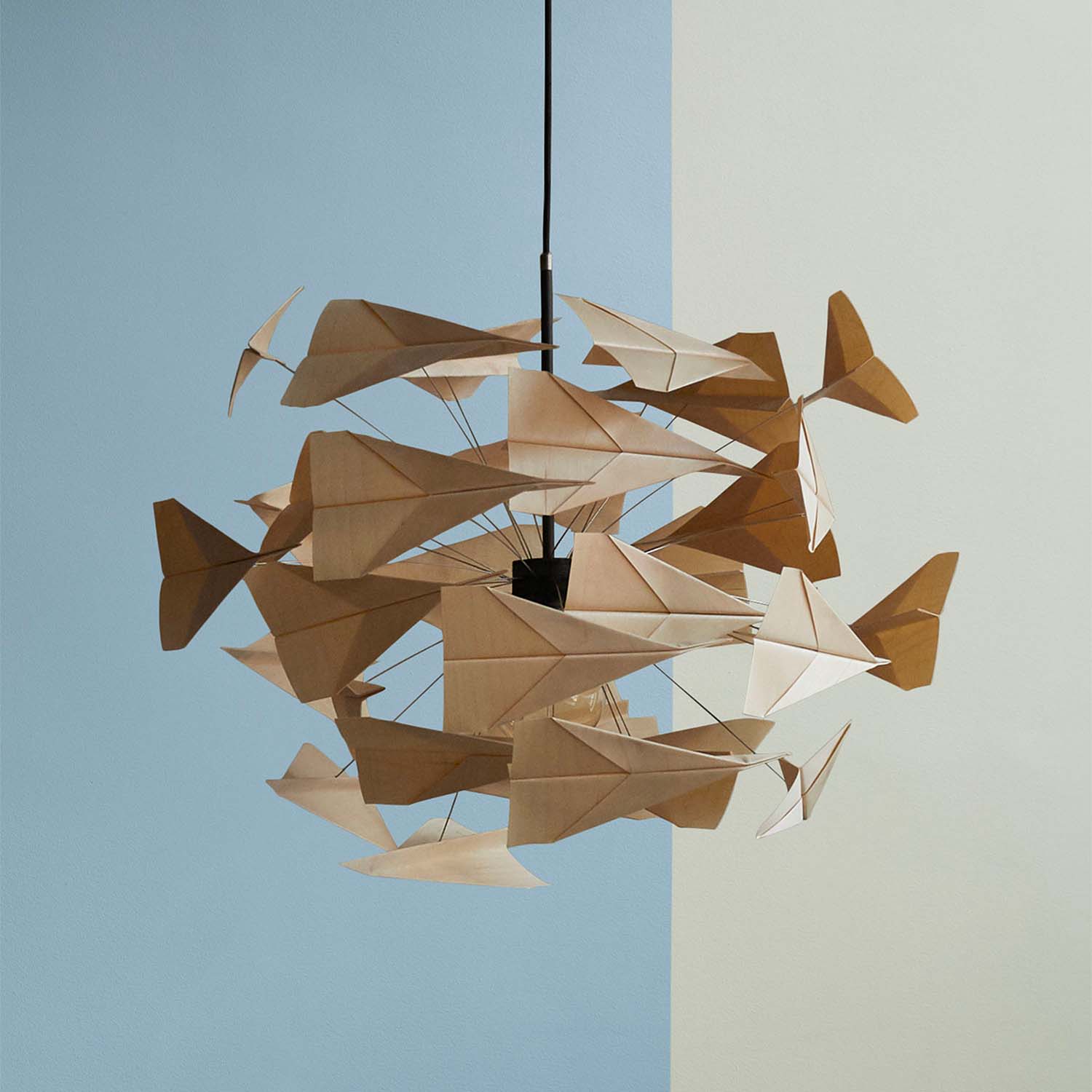 TR747 - Wooden pendant light in the shape of folded paper airplanes