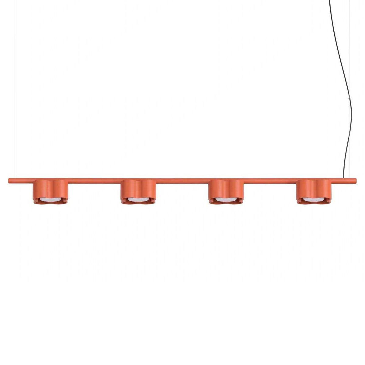 Tulipe - Suspension linéaire à quatre lumières en aluminium mat aux formes ondulées
