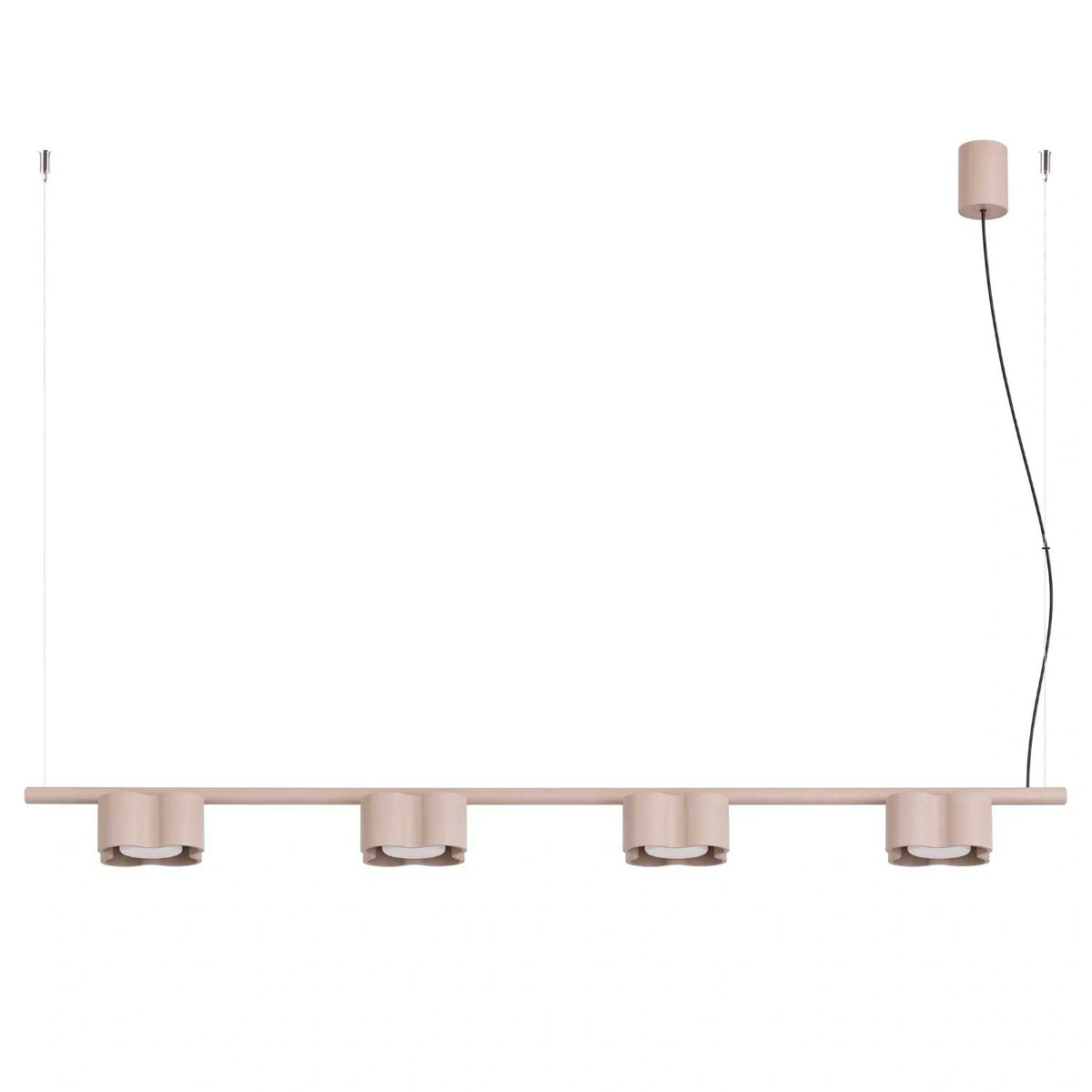 Tulipe - Suspension linéaire à quatre lumières en aluminium mat aux formes ondulées