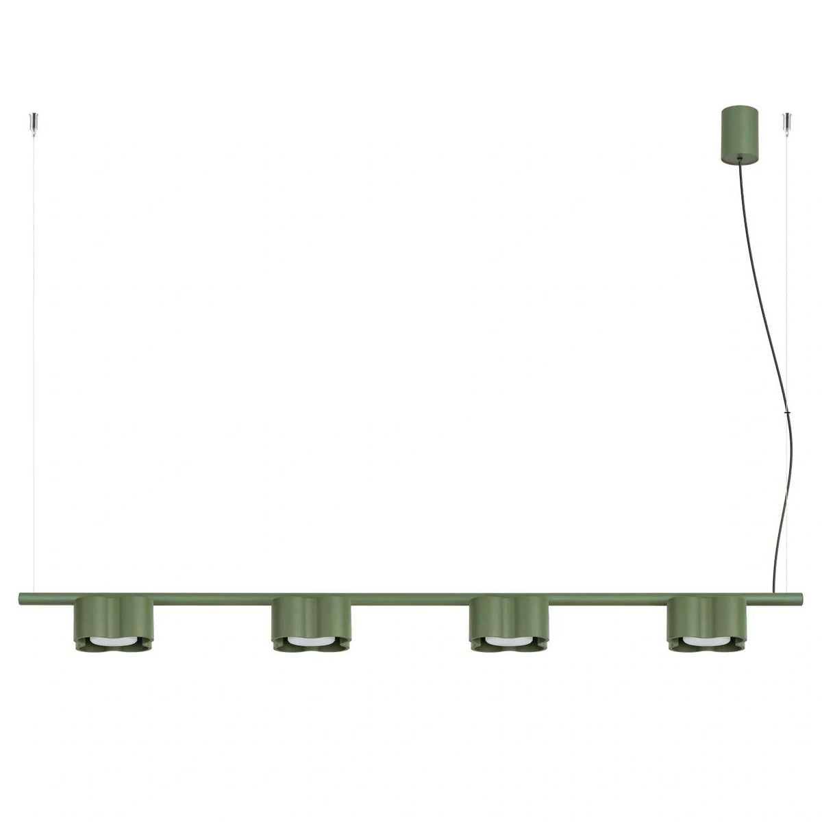 Tulipe - Suspension linéaire à quatre lumières en aluminium mat aux formes ondulées