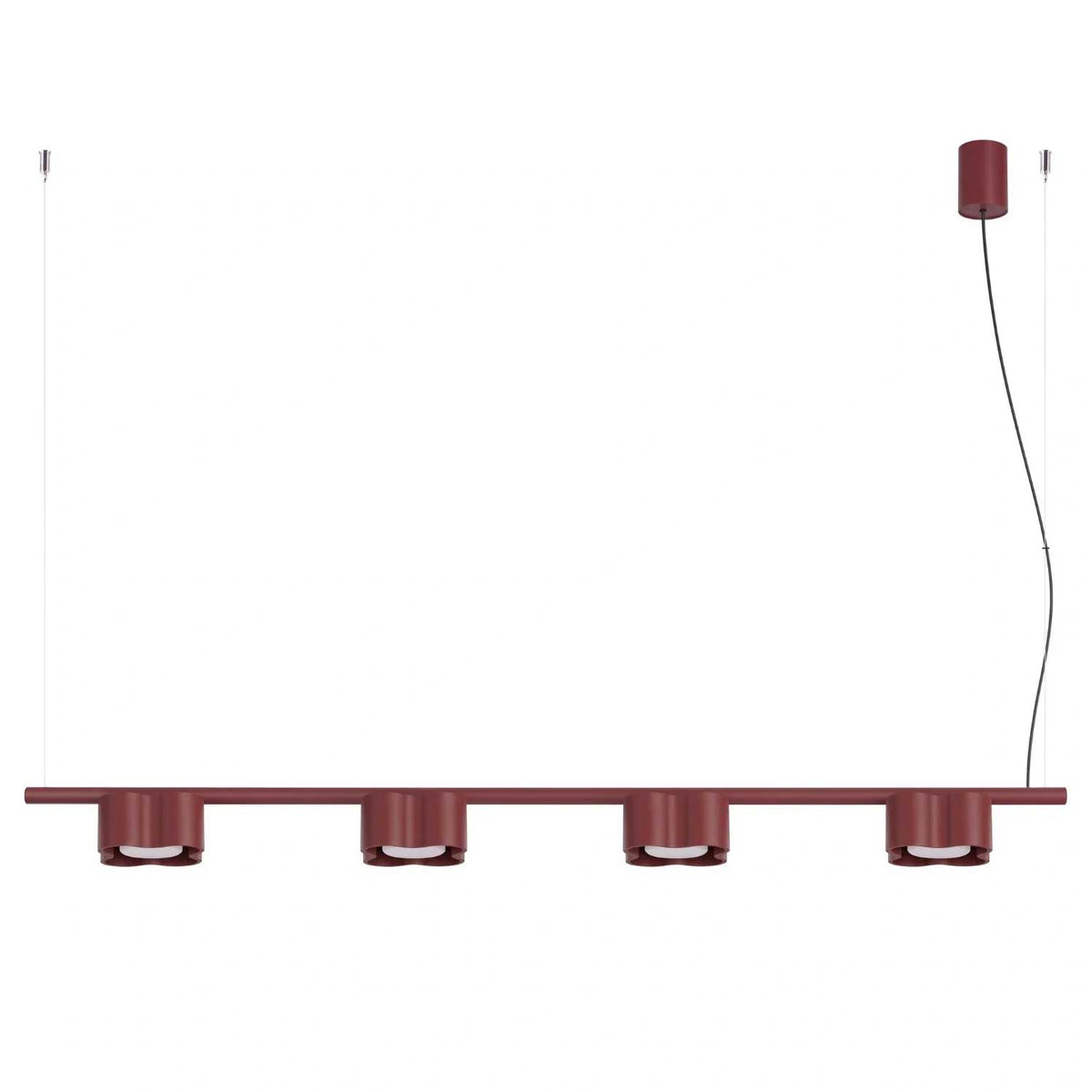 Tulipe - Suspension linéaire à quatre lumières en aluminium mat aux formes ondulées