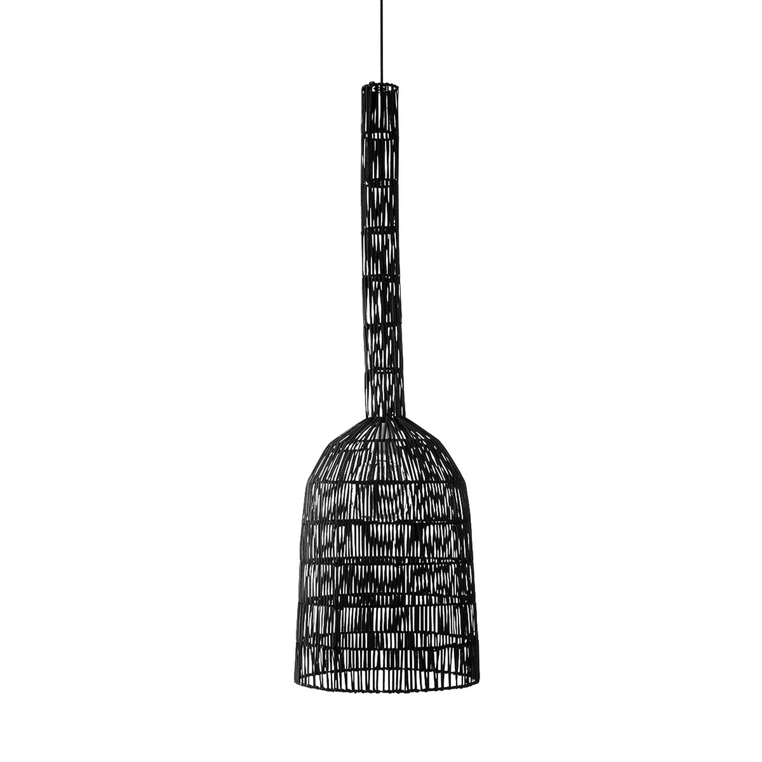 UMUT 2R – Bell-Pendelleuchte aus beigem oder schwarzem geflochtenem Bambus