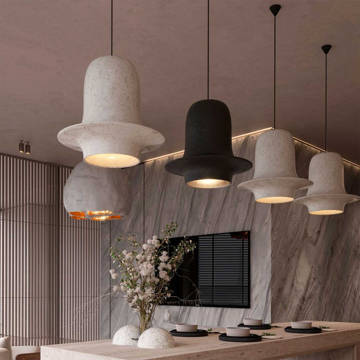 VOLCANO - Designer pendant light in handcrafted ceramic for living room