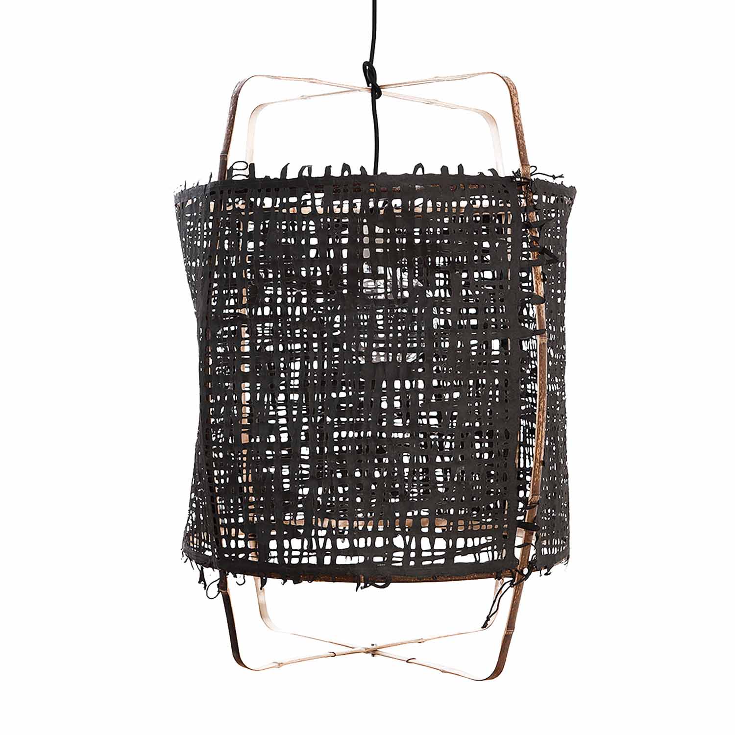 Z11 - Suspension cage en bambou noir et soie blanc ou noir