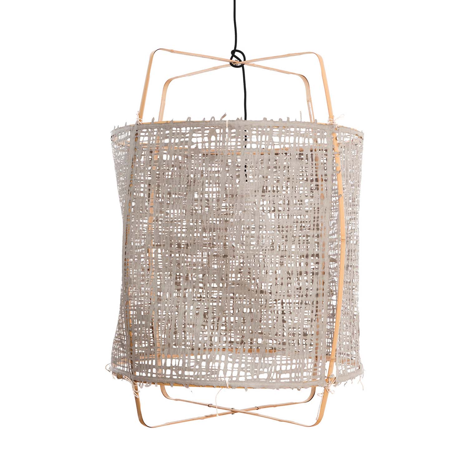 Z2 - Cage pendant light in light bamboo and white, beige, gray or black fabric