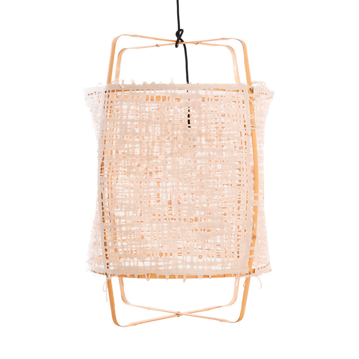 Z22 - Cage pendant light in light bamboo and white or black silk
