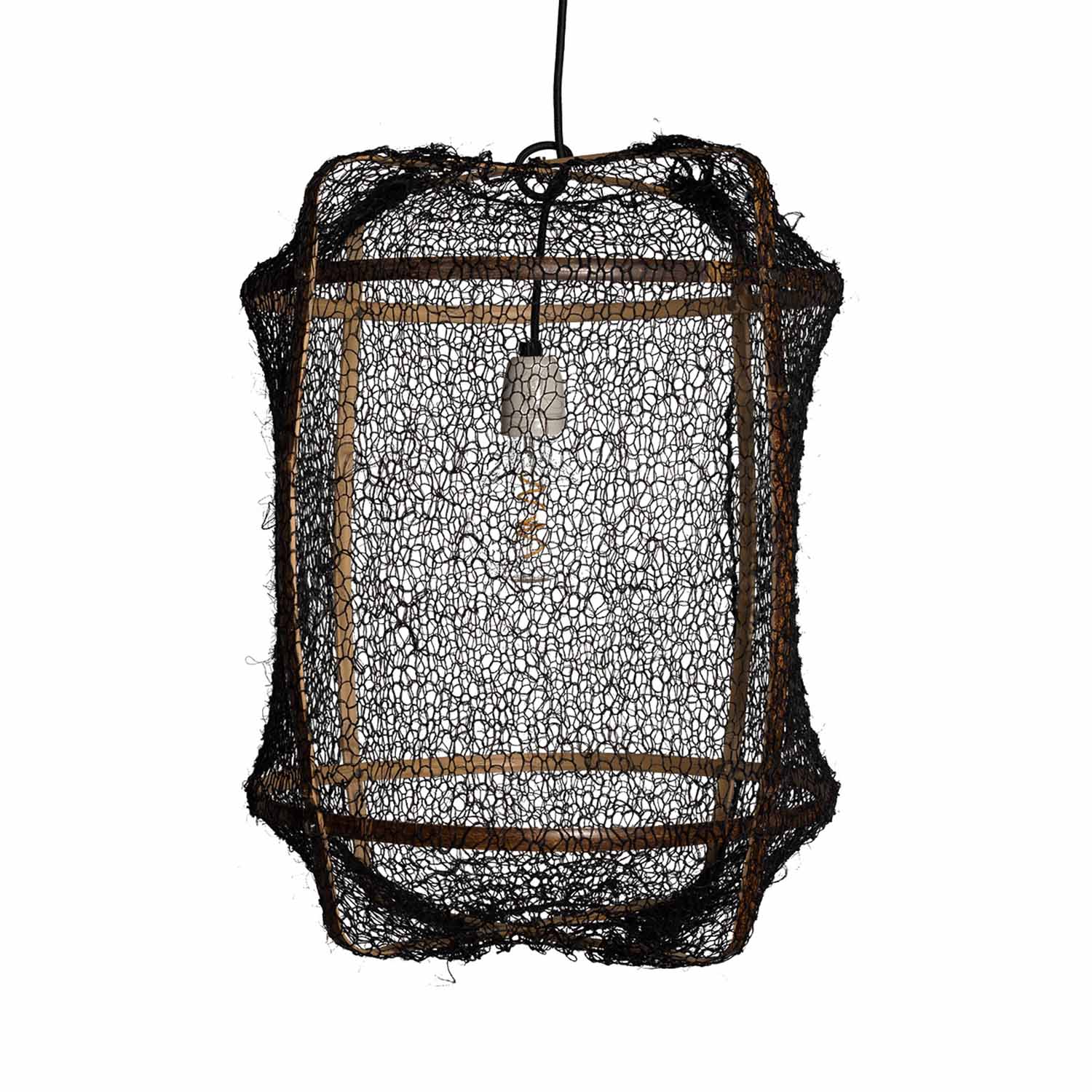 Z5 - Suspension cage en bambou noir et tissu blanc, beige, gris ou noir