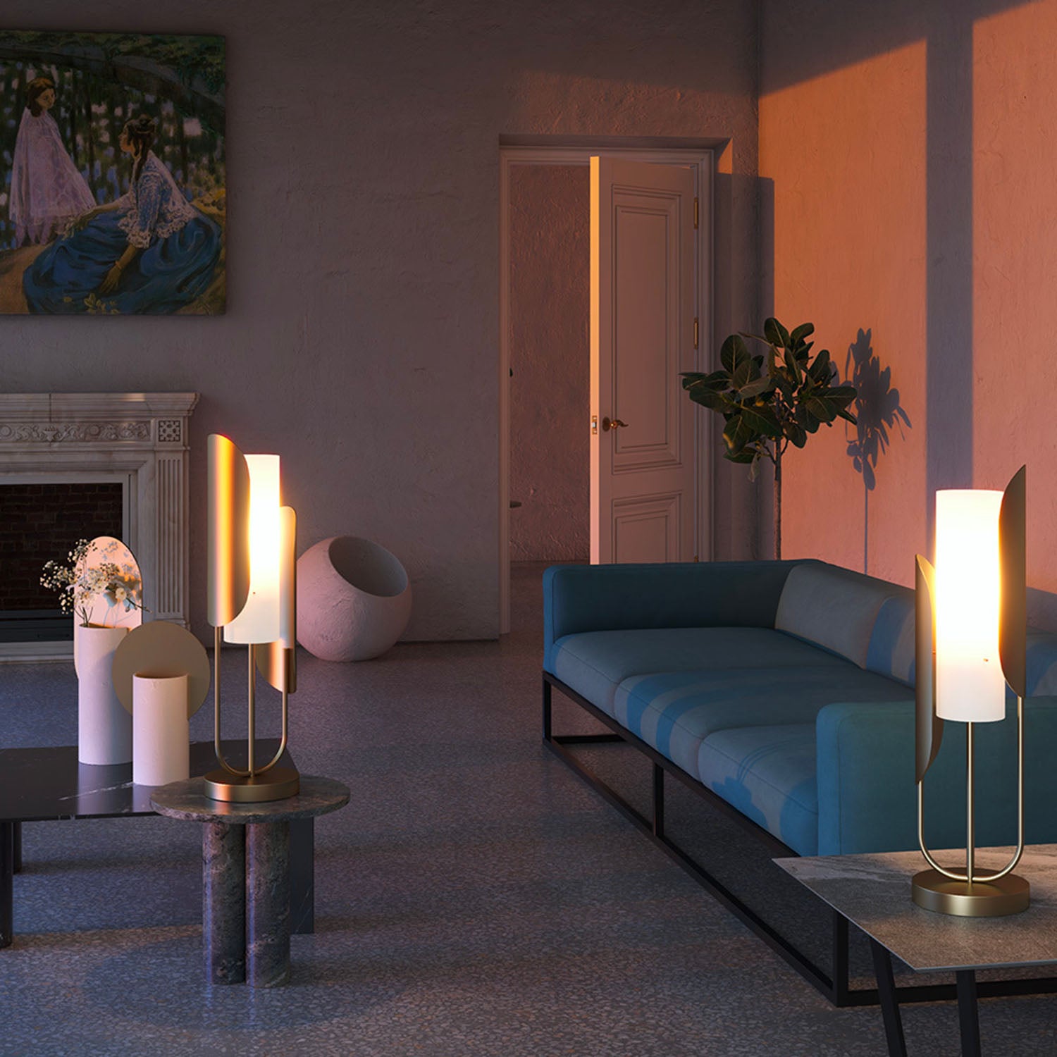 CIPRESSO – Wohnzimmerlampe aus Messingstahl und undurchsichtigem Glas